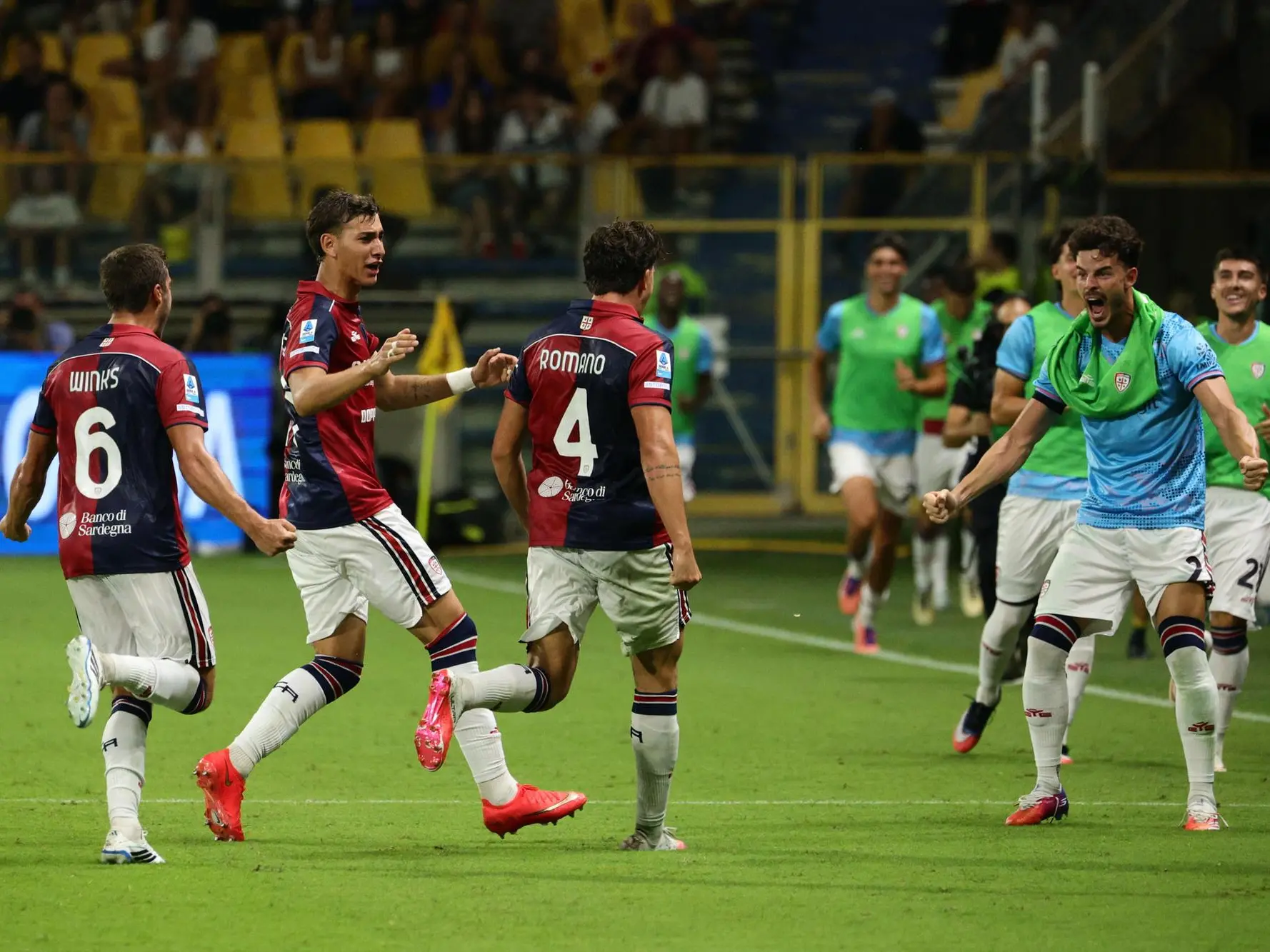 Cagliari’s Alessandro Romano celebrates after scoring the goal of 0-1 during the italian soccer Serie A match between Parma Calcio 1913 vs Cagliari Calcio on aug 22, 2026 at the Stadio Ennio Tardini in Parma, Italy. ANSA/Lorenzo Cattani