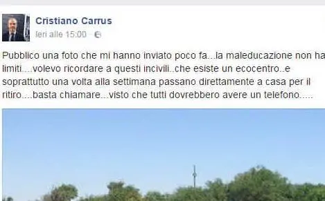 Il post pubblicato su Facebook dal sindaco di Cabras