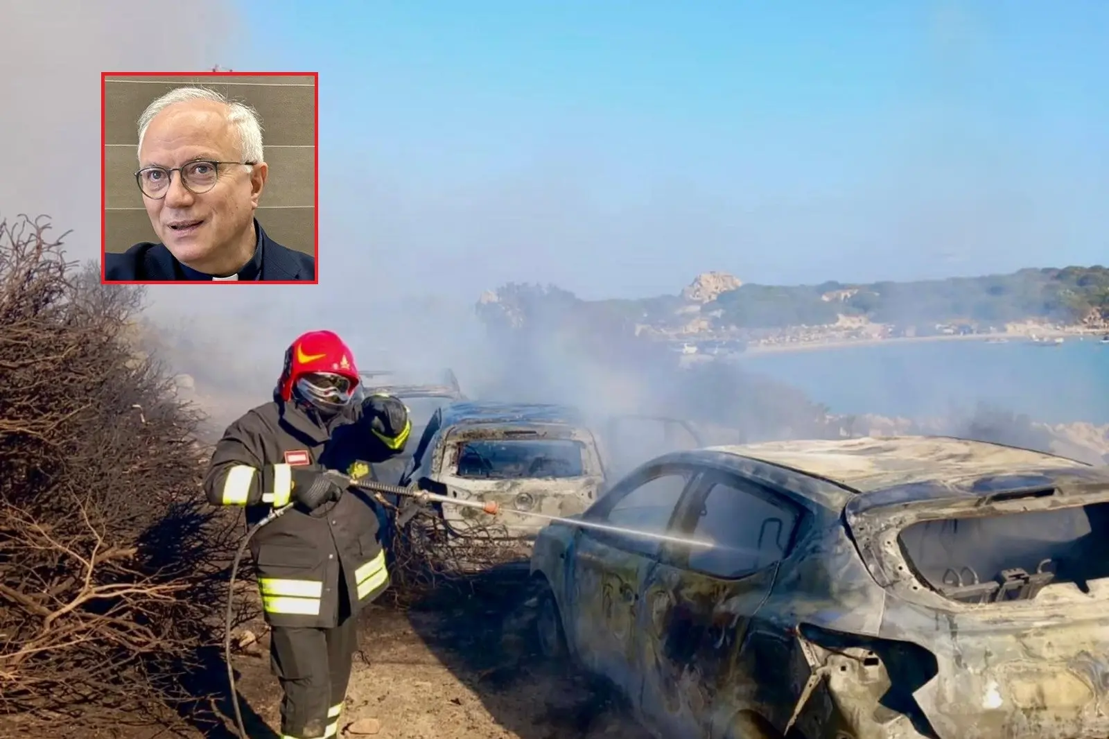 Il fuoco ieri a Punta Molentis, nel dettaglio l'Arcivescovo di Cagliari Baturi