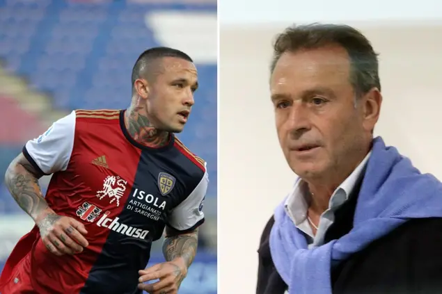 Radja Nainggolan nella stagione 2020-2021 col Cagliari (a sinistra) e Massimo Cellino, attuale presidente del Brescia