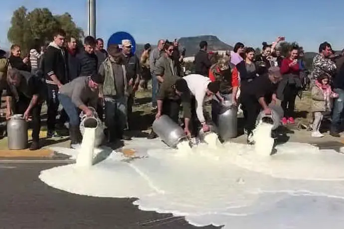 La protesta del latte (foto L'Unione Sarda)