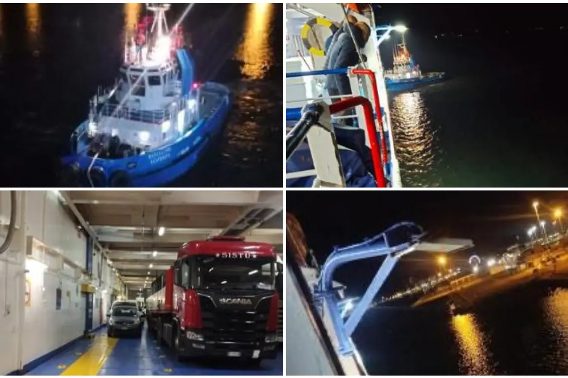 La nave rimorchiata in porto, l'attesa nei garage e l'attracco (foto Onano)