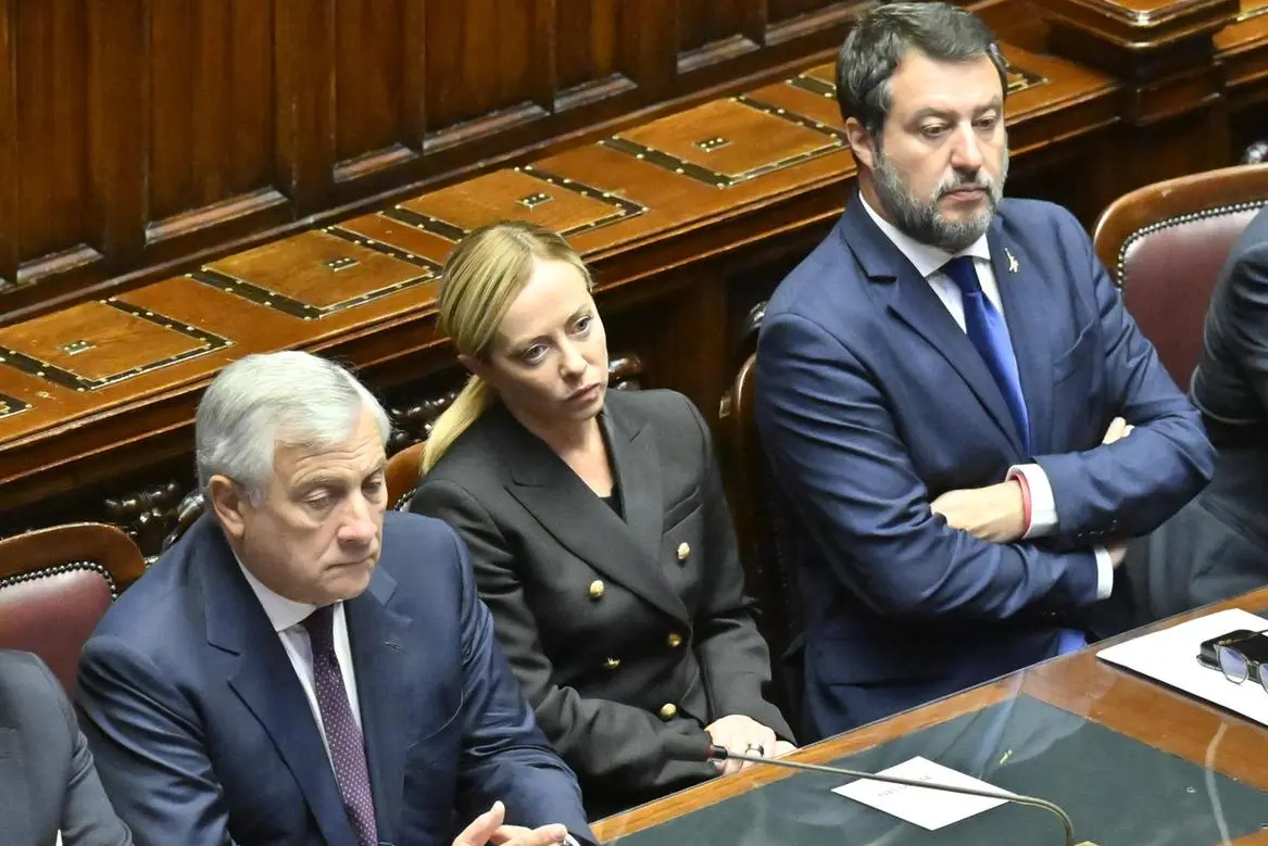 Antonio Tajani, Giorgia Meloni e Matteo Salvini (Ansa)