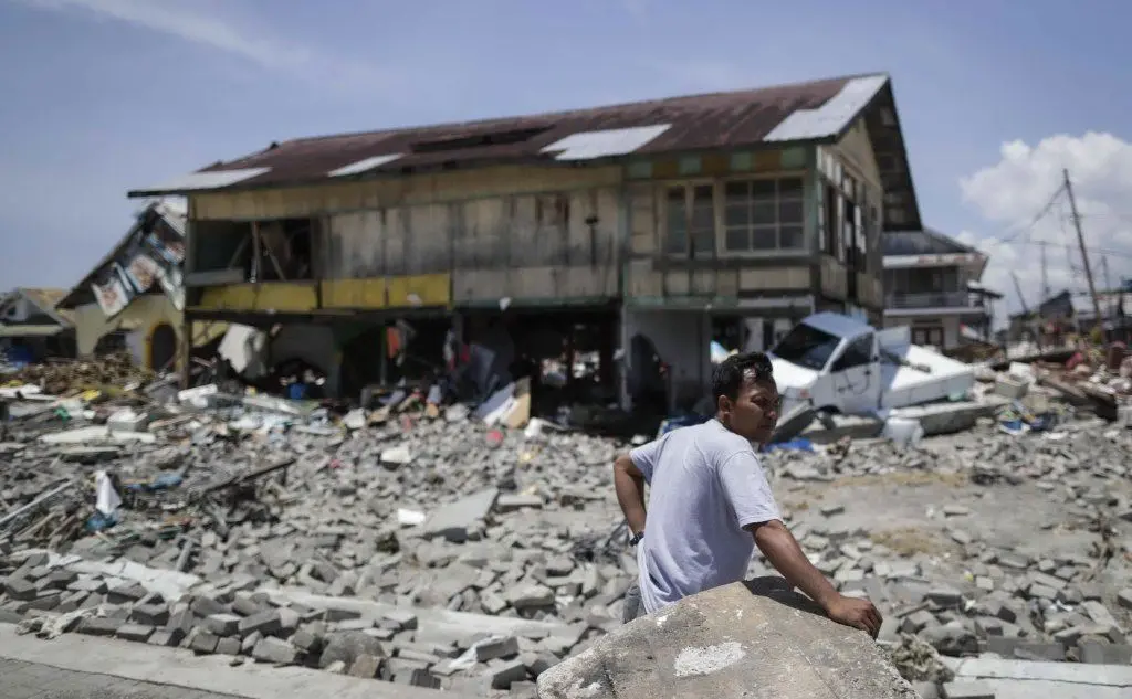 Decine gli edifici distrutti dal sisma e dal successivo tsunami (Ansa)