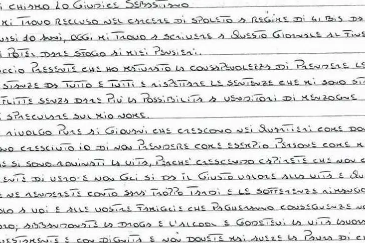 La lettera di Sebastiano Lo Giudice (Ansa)