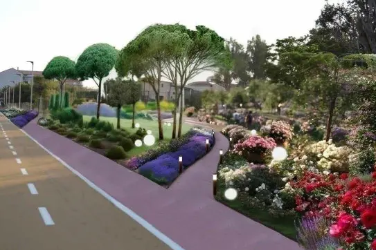 Un rendering dei nuovi giardini di via Lussu