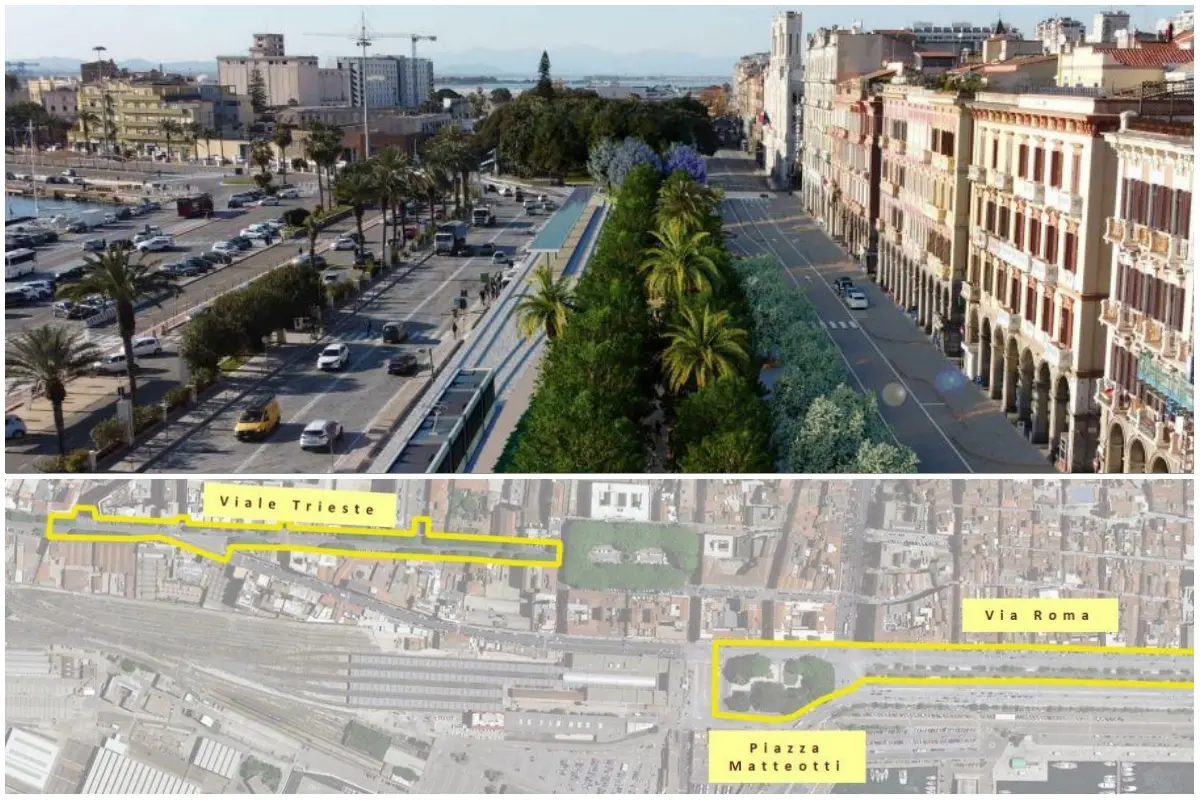 The project for via Roma and, below, the extension of the building sites