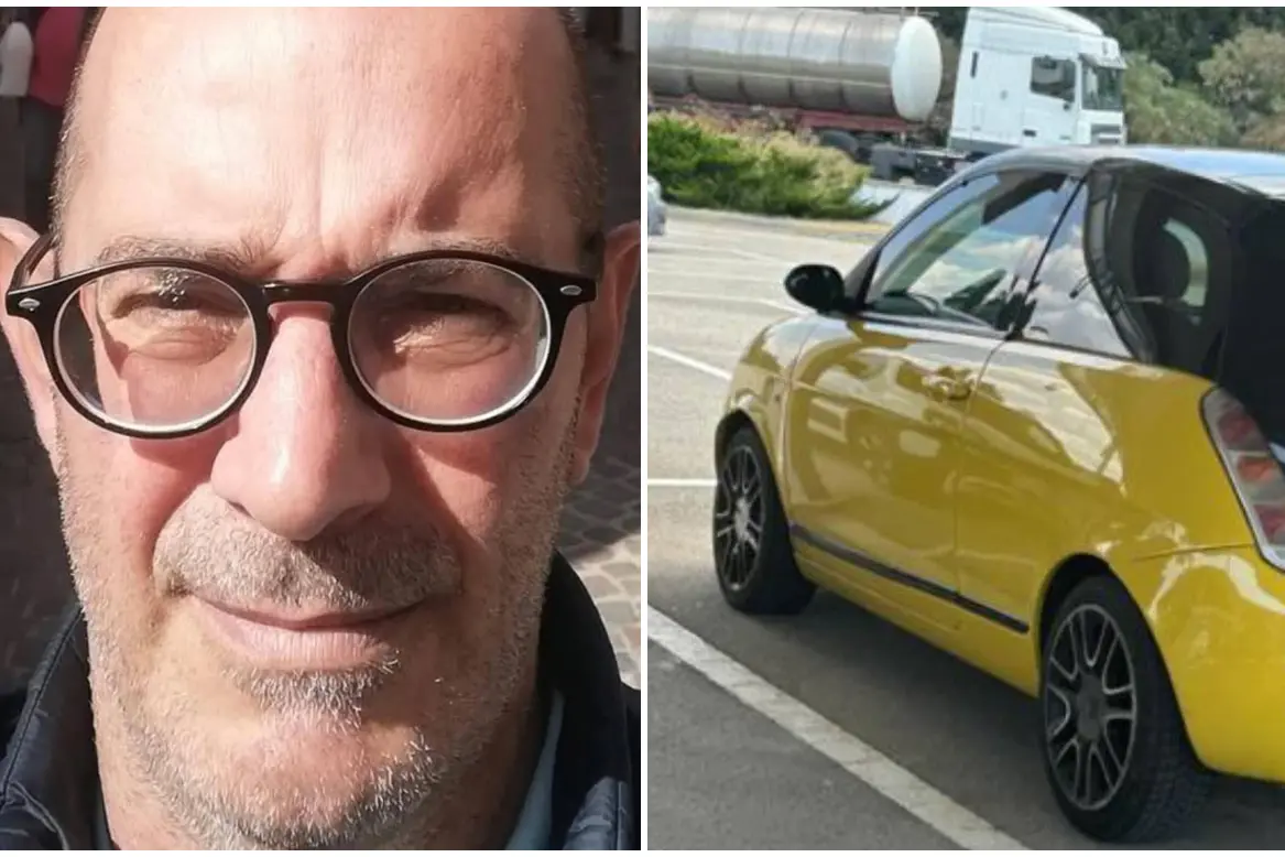 A sinistra Luigi Manca, a destra la sua auto (foto Facebook)