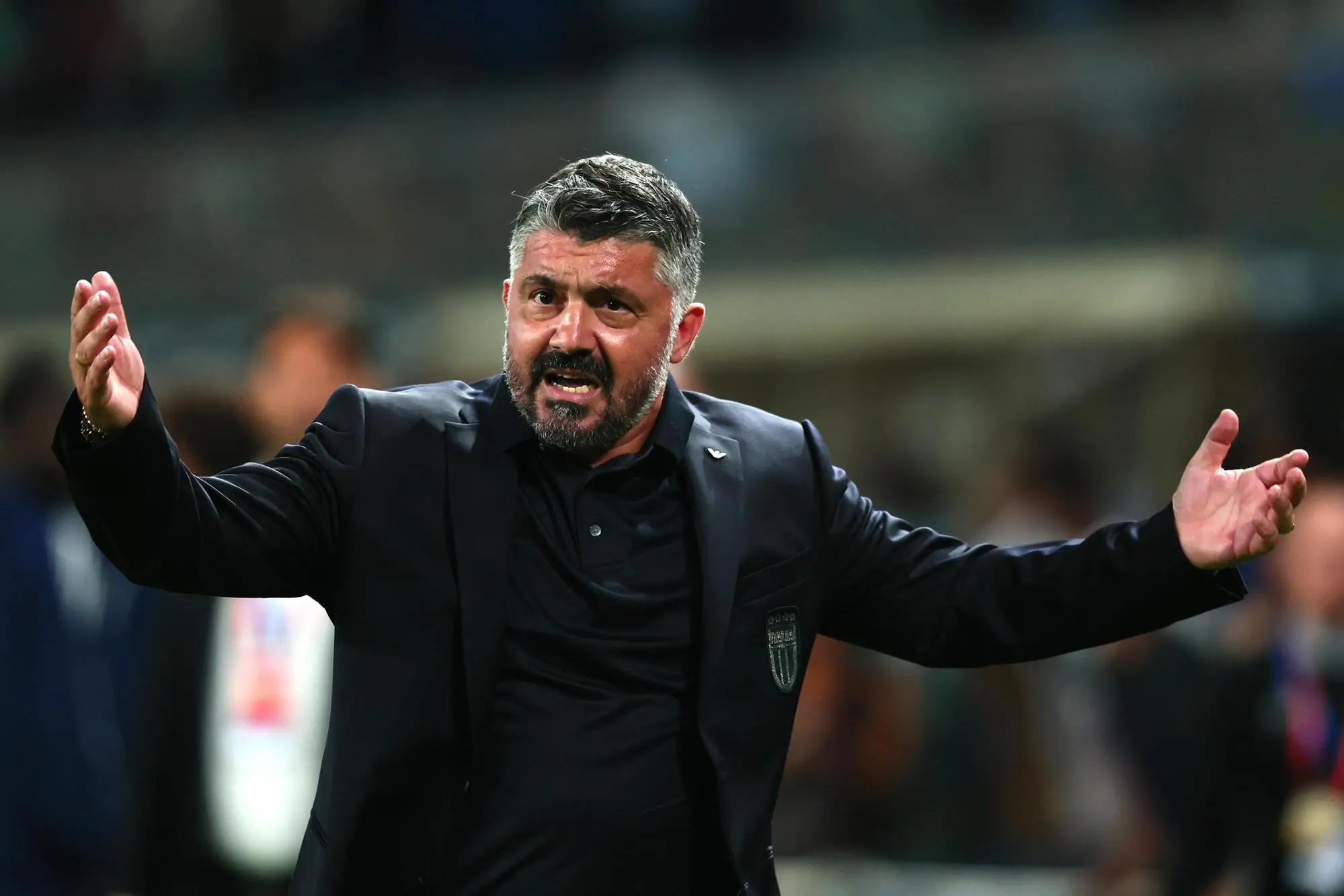 Italy's head coach Gennaro Gattuso salutes fans after victory for 5-0 in the FIFA World Cup qualifiers soccer match between Italy and Estonia at Bergamo Stadium in Bergamo, Italy, 5 September 2025. ANSA/MICHELE MARAVIGLIA