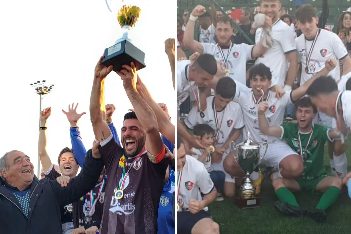 L'esultanza di Ossese e Coghinas per la vittoria della Coppa Italia nella scorsa stagione