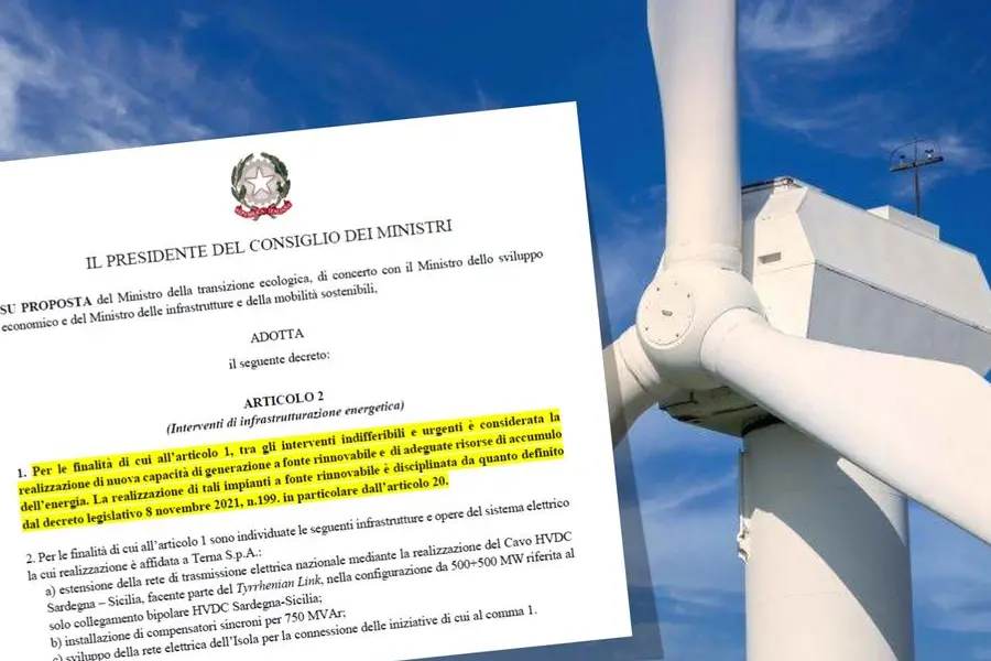 La bozza del decreto Energia per la Sardegna (foto L'Unione Sarda)