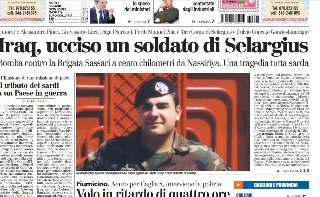La prima pagina de L'Unione Sarda