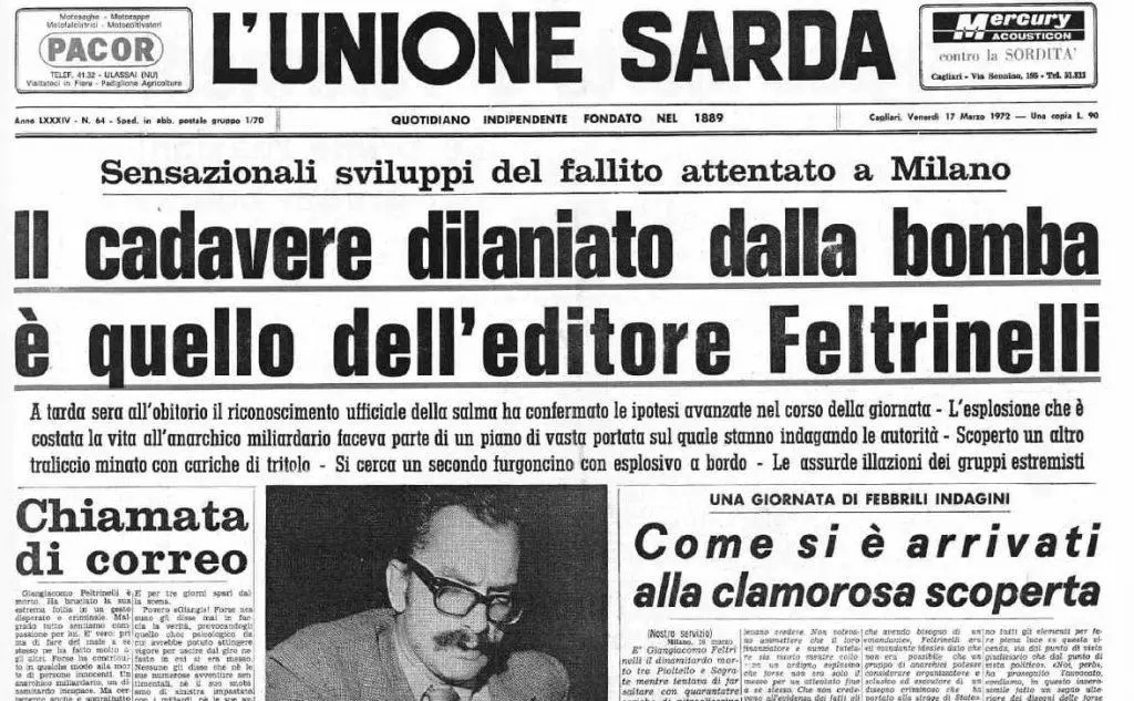La prima pagina de L'Unione Sarda del 17 marzo 1972