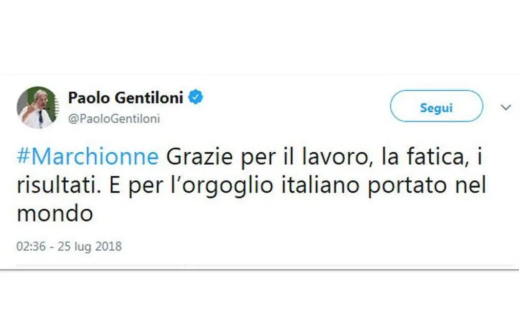 Il grazie di Paolo Gentiloni