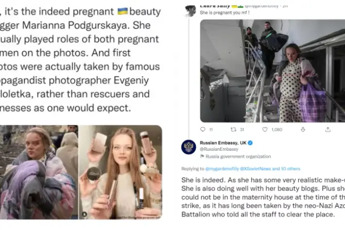 Gli scambi su twitter fra Ucraini e Russi circa la veridicità della foto scattata alla donna (foto da Twitter)