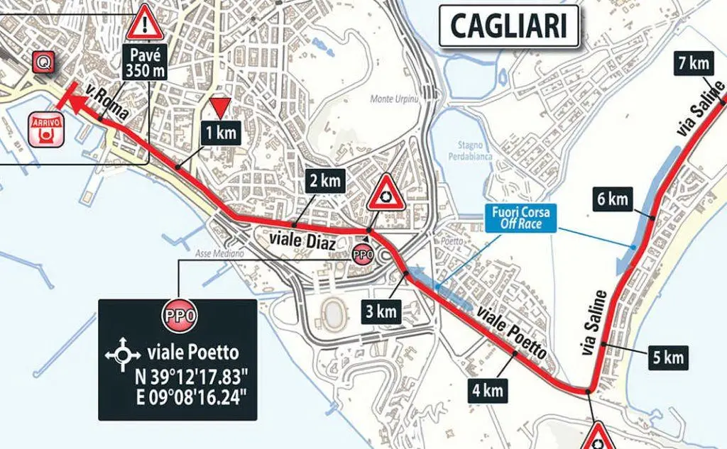 L'arrivo a Cagliari (fonte Giro d'Italia)