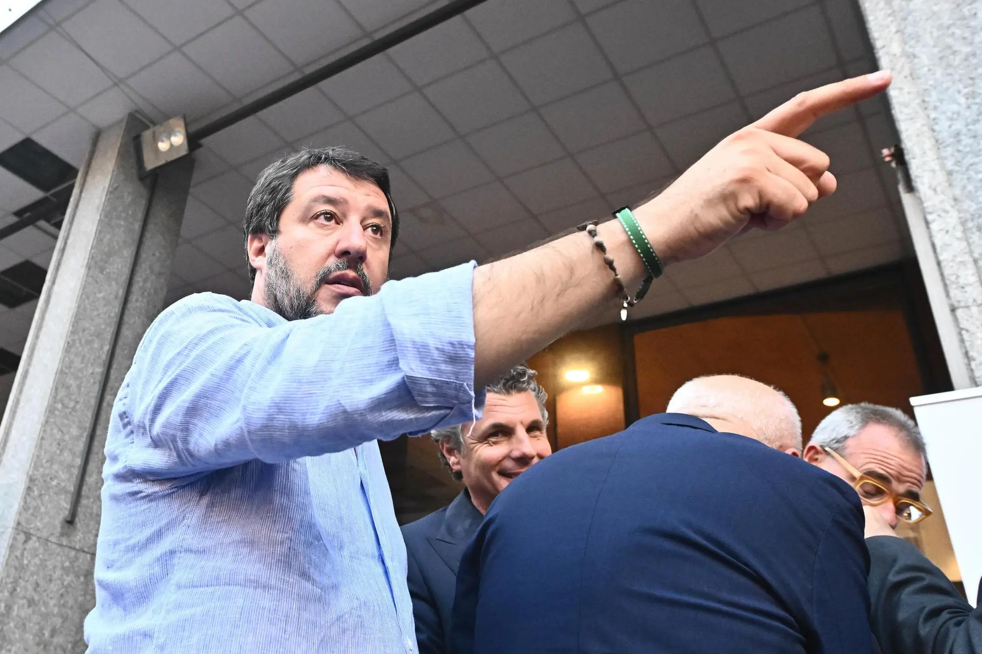 Il leader della Lega Matteo Salvini, durante la manifestazione di piazza per la campagna elettorale per le amministrative di domenica 12 Giugno per Marco Bucci sindaco ricandidato per il centro destra. Genova, 10 giugno 2022
