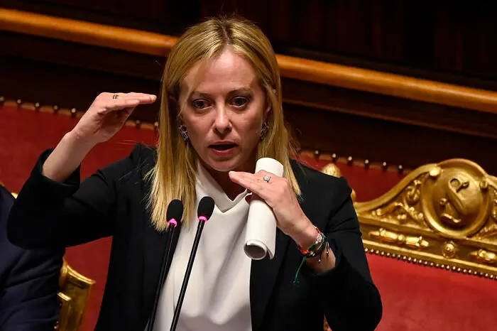 Giorgia Meloni al Senato (Ansa)