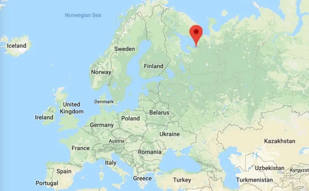 Il simbolo rosso in corrispondenza della base di Severodvinsk (Google)