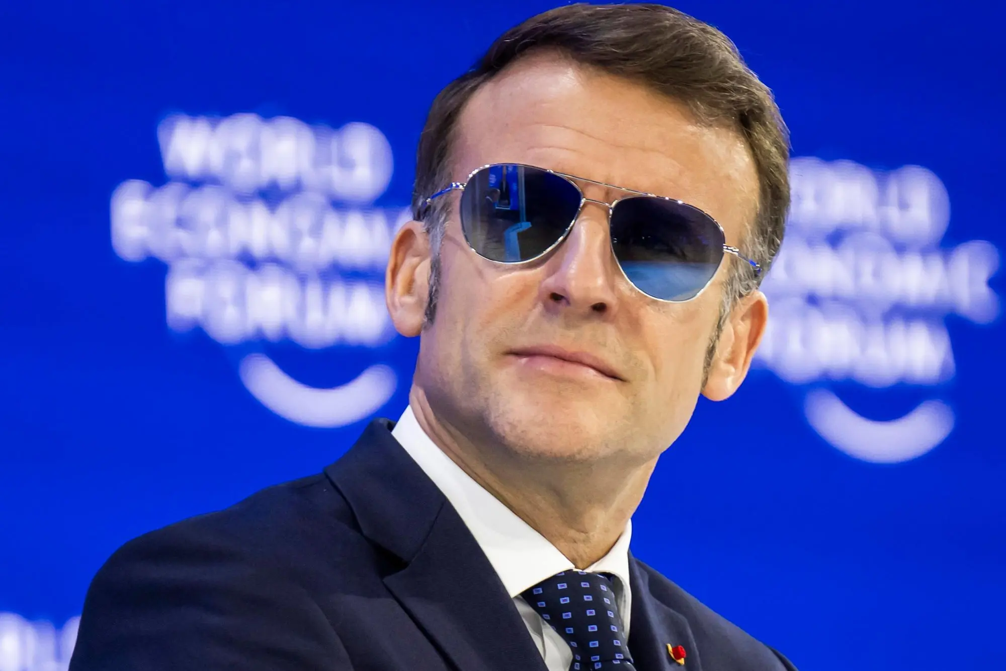 epa12664402 French President Emmanuel Macron attends a plenary session at the Congress Hall during the 56th annual meeting of the World Economic Forum (WEF) in Davos, Switzerland, 20 January 2026. The meeting, held under the theme 'A Spirit of Dialogue,' brings together entrepreneurs, scientists, and corporate and political leaders and runs from 19 to 23 January. EPA/GIAN EHRENZELLER