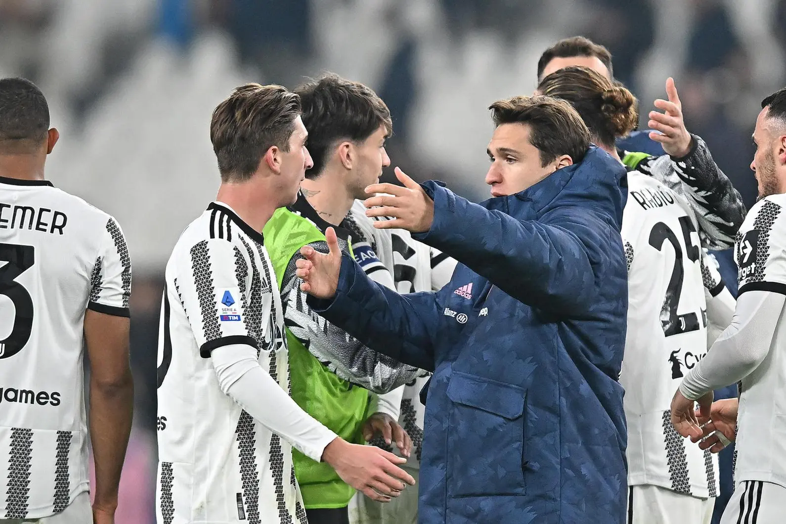 Players of Juventus celebrate the victory at the end of the Coppa Italia quarter finals soccer match Juventus FC vs SS Lazio at the Allianz Stadium in Turin, Italy, 2 february 2023 ANSA/ALESSANDRO DI MARCO