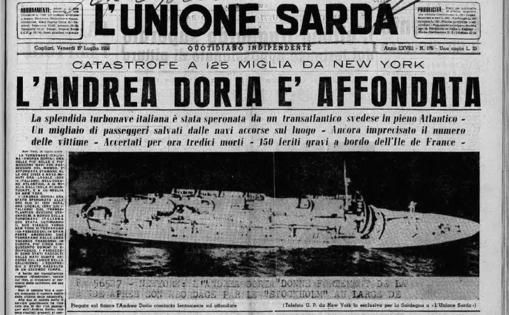 La notizia dell'affondamento (L'Unione Sarda)