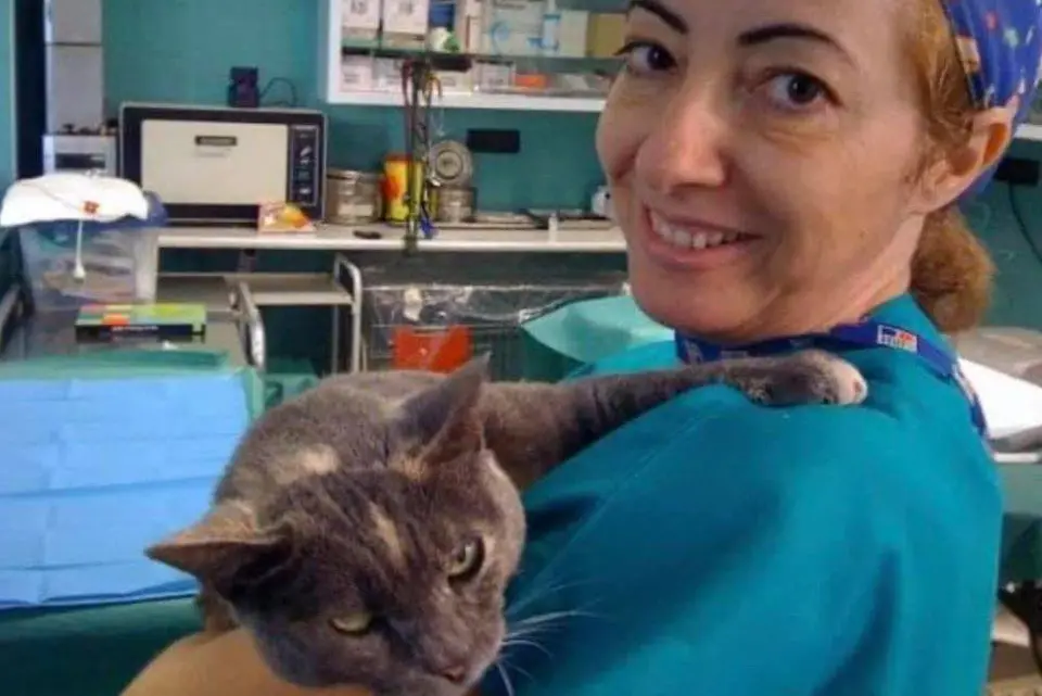 La veterinaria Monica Pais assieme a un gatto