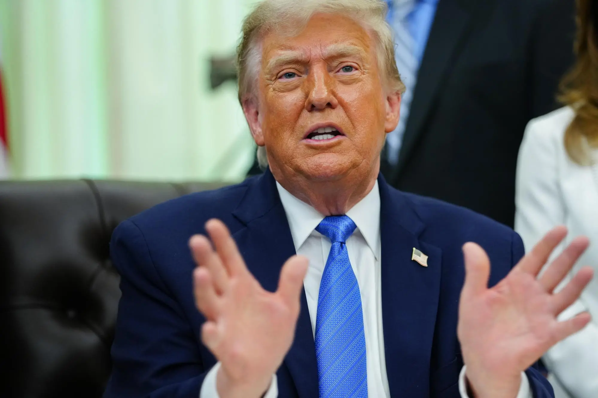 epa13028735 US President Donald Trump speaks during a signing ceremony for the “Secure America Act” in the Oval Office of the White House in Washington, DC, USA, 10 June 2026. The act requires proof of citizenship to register to vote. EPA/AARON SCHWARTZ / POOL