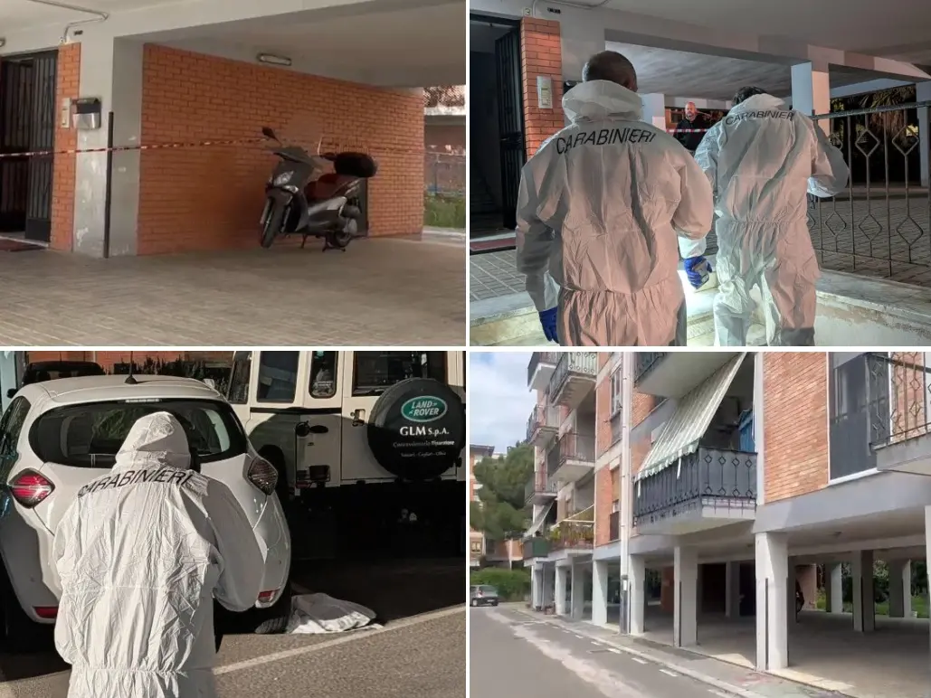 Carabinieri sulla scena del crimine a Monserrato, in via Settimio Severo