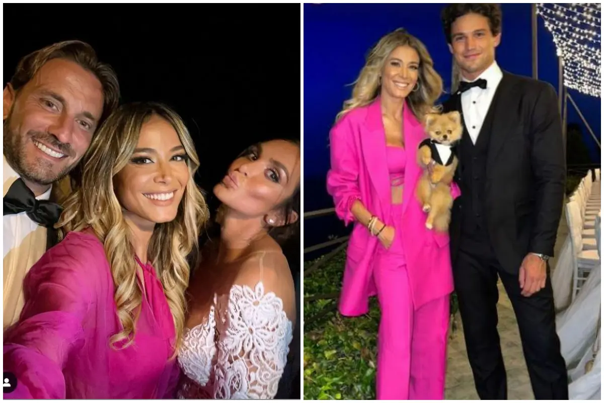Diletta Leotta con gli sposi, a destra con Giacomo Cavalli (foto Instagram)