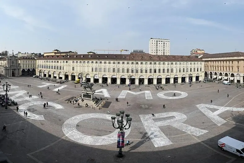 La scritta in piazza San Carlo (Ansa - Di Marco)