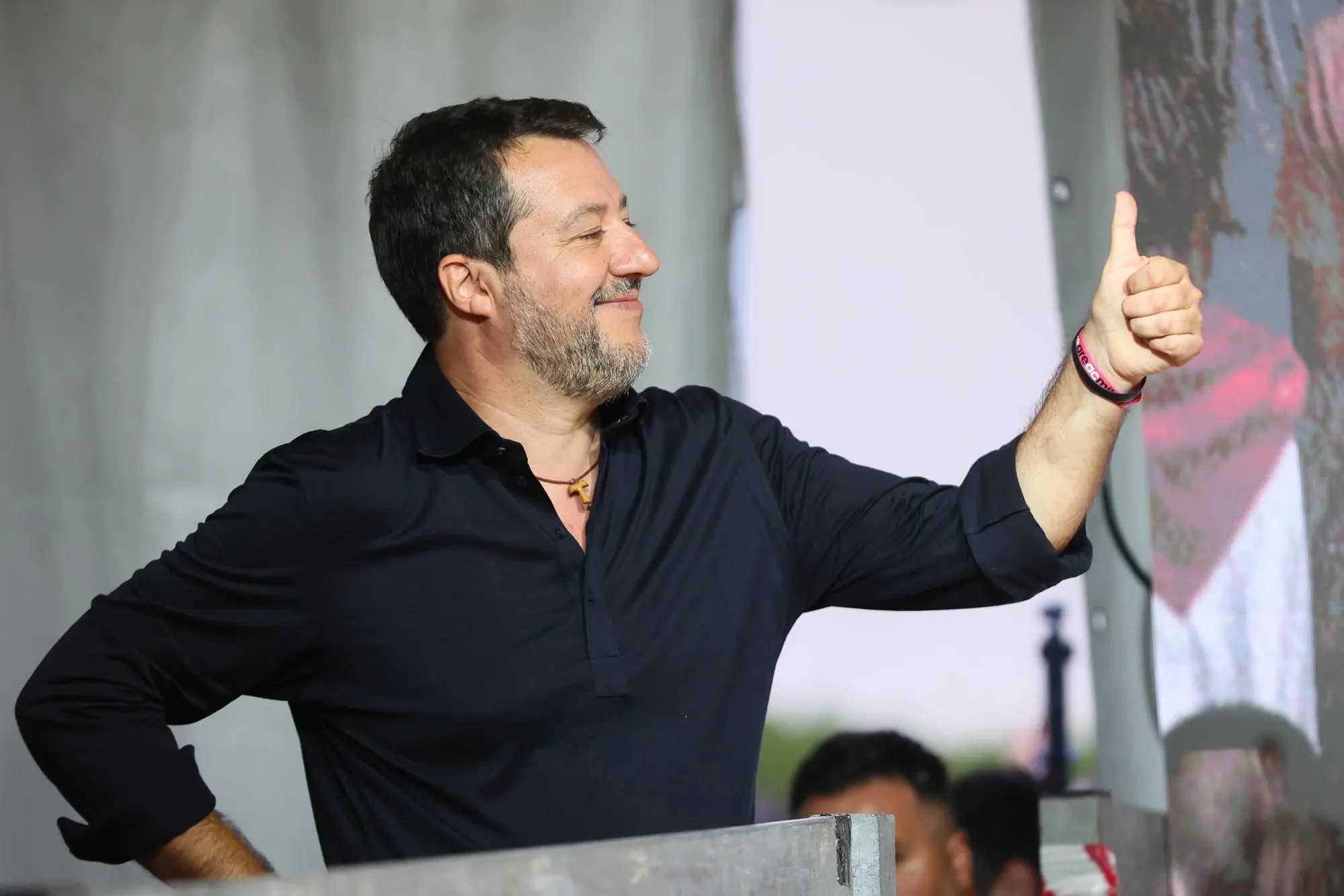 Matteo Salvini (National Secretary of Lega, Vice President of the Council of Ministers of Italy and Minister of Infrastructure and Transport) during the traditional Lega Giovani party rally in Pontida (Bergamo), 20 September 2025. ANSA/MICHELE MARAVIGLIA