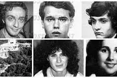 Nella foto Facebook, da sinistra, in alto, Angelo Izzo, Andrea Ghira e Giovanni Guido. Sotto, Donatella Colasanti e Rosaria Lopez (a destra)