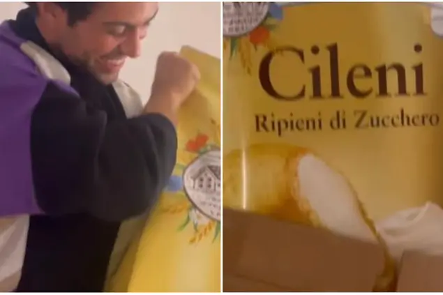 Mahmood e il pacco di biscotti (frame Instagram)