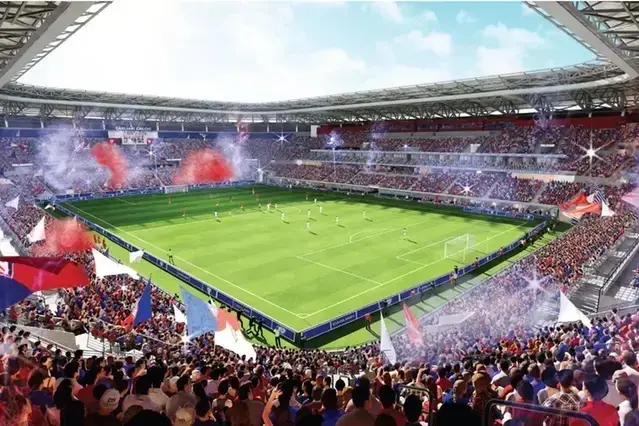 Un render del nuovo stadio del Cagliari (archivio L'Unione Sarda)