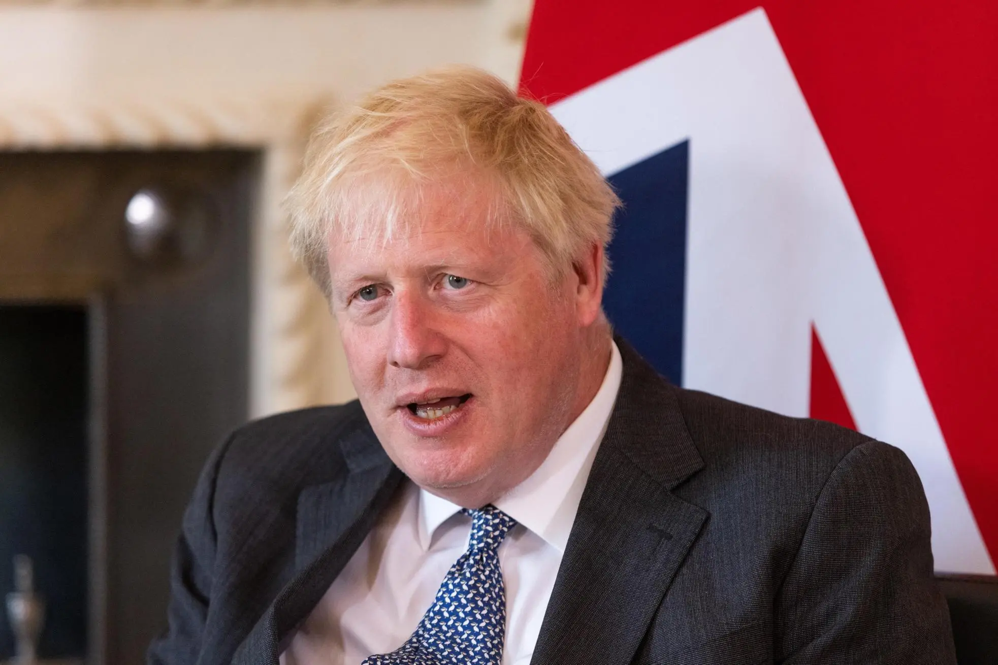 epa10010793 British Prime Minister Boris Johnson meets his Portuguese counterpart Antonio Costa (unseen) at 10 Downing Street in London, Britain 13 June 2022. Johnson risks reopening divisions that tore his Conservative Party apart in 2019, with his government set to propose a law that would let UK ministers override parts of the Brexit deal he signed with the European Union. EPA/Chris Ratcliffe / POOL