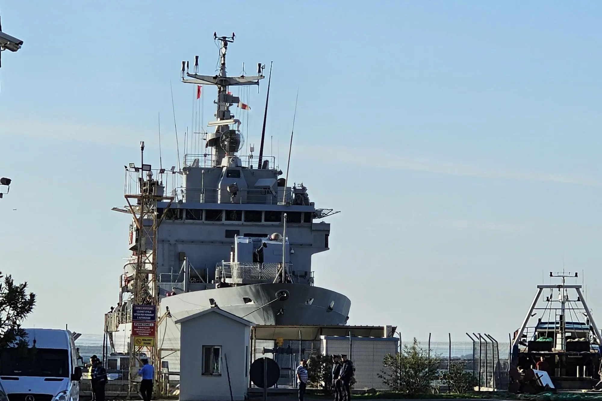 La nave Libra della Marina in Albania (Ansa)