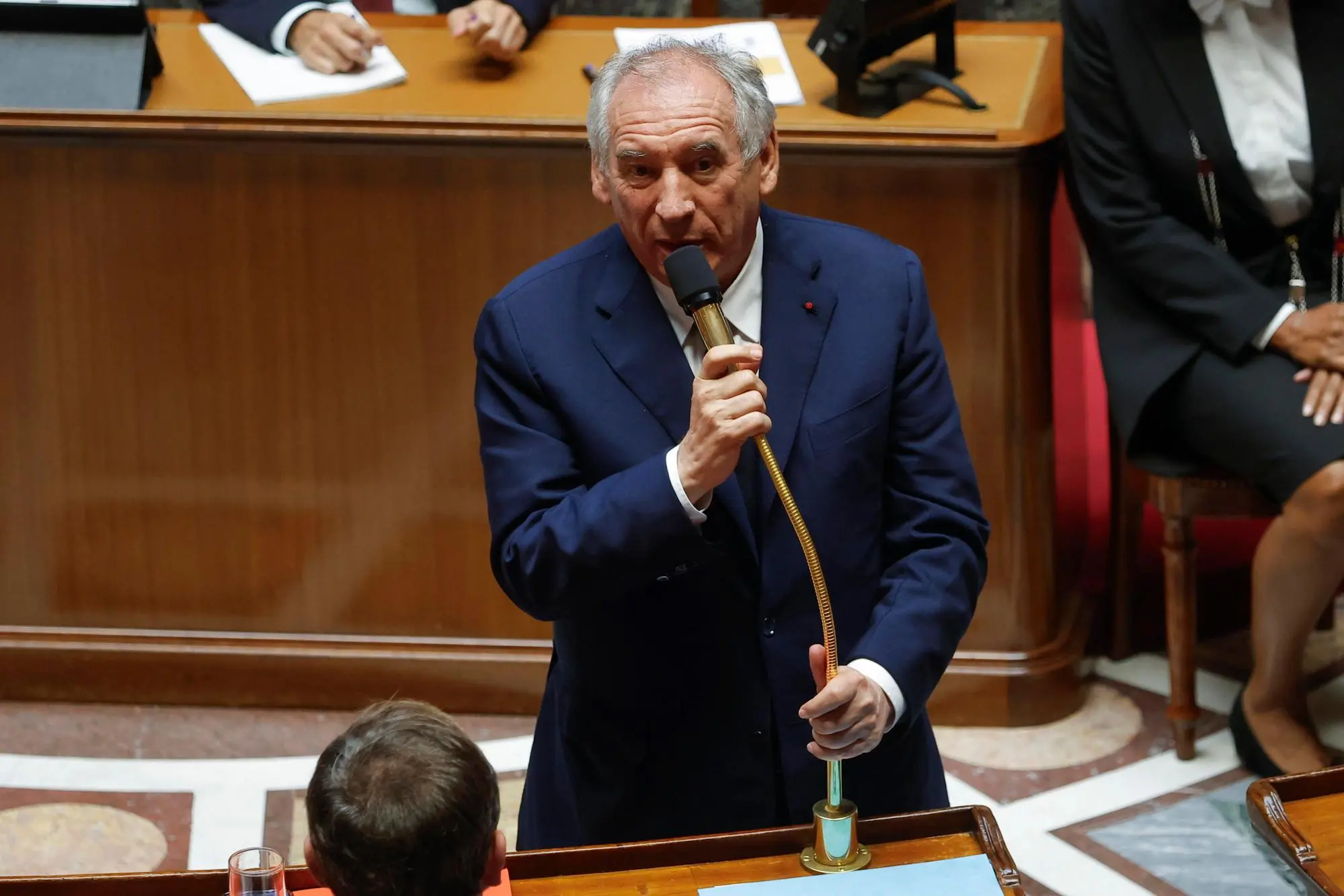 epa12362663 French Prime Minister Francois Bayrou gives a speech prior to his government facing a vote of confidence at the French National Assembly in Paris, France, 08 September 2025. The confidence vote comes after the French prime minister activated Article 49.1 of the Constitution. EPA/YOAN VALAT