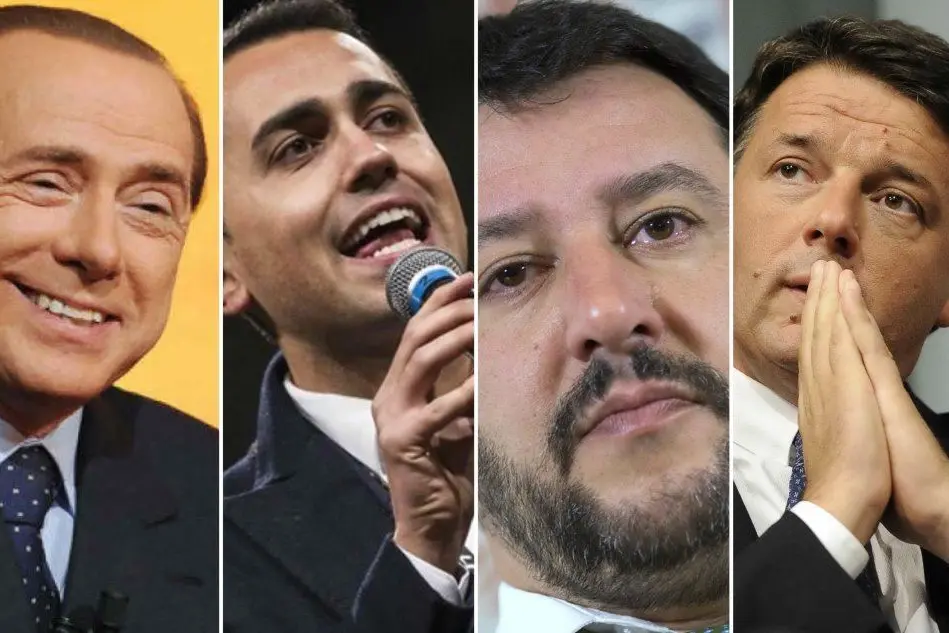 Da sinistra: Berlusconi, Di Maio, Salvini, Renzi