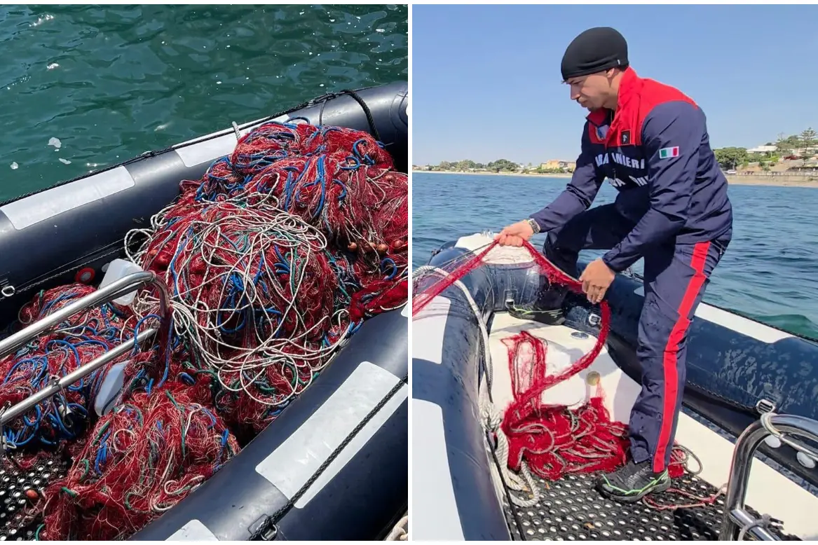 Le reti abusive nelle acque del litorale quartese (foto carabinieri)