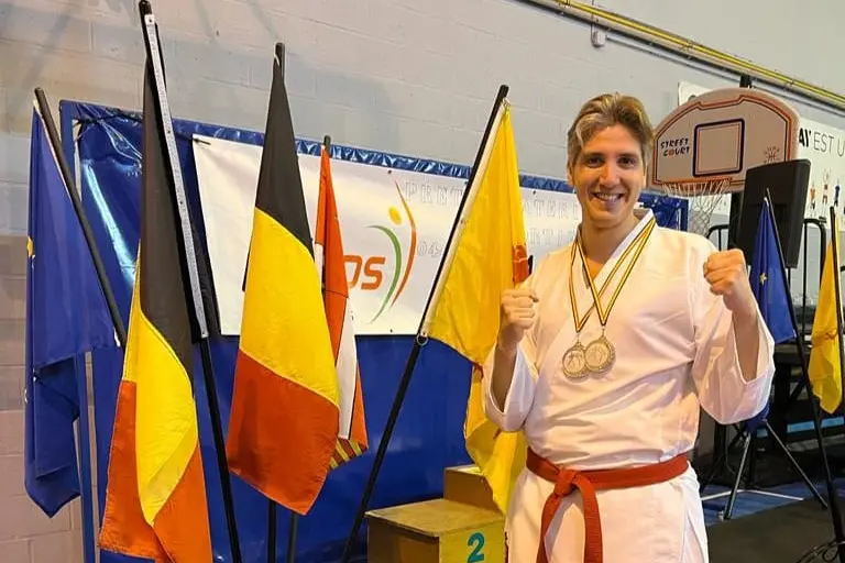 Gino Emanuele Melis all'International Karate Championship Belgium Open, dove ha vinto l'argento (foto concessa)