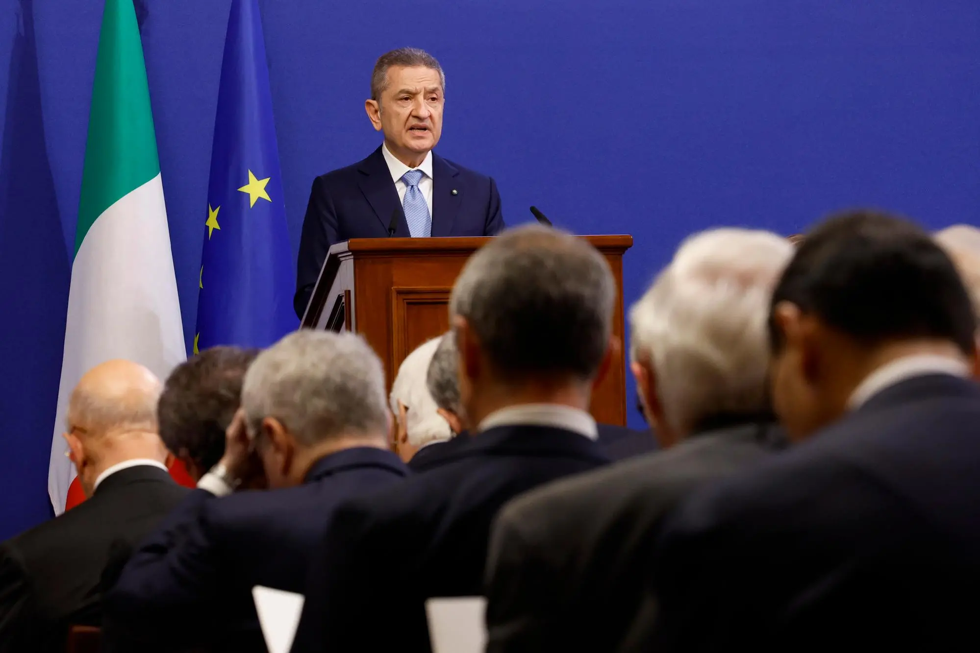 Il governatore Fabio Panetta durante la presentazione della Relazione annuale della Banca d'Italia a Palazzo Koch, Roma, 30 maggio 2025. ANSA/FABIO FRUSTACI