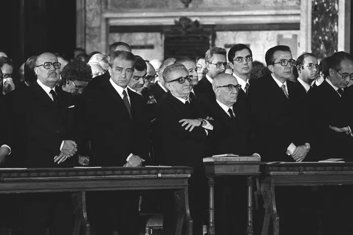 Ingrao, Leone, Andreotti e Fanfani alla Messa funebre per la morte di Aldo Moro
