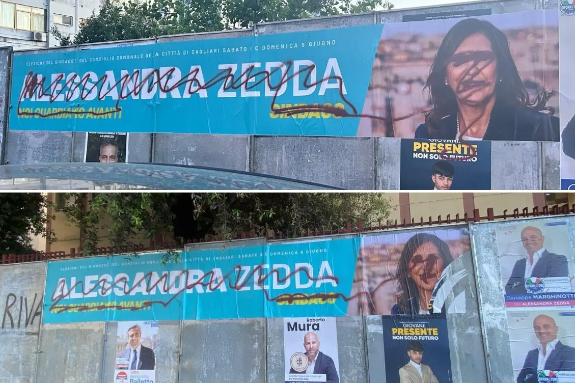 I manifesti elettorali di Alessandra Zedda vandalizzati