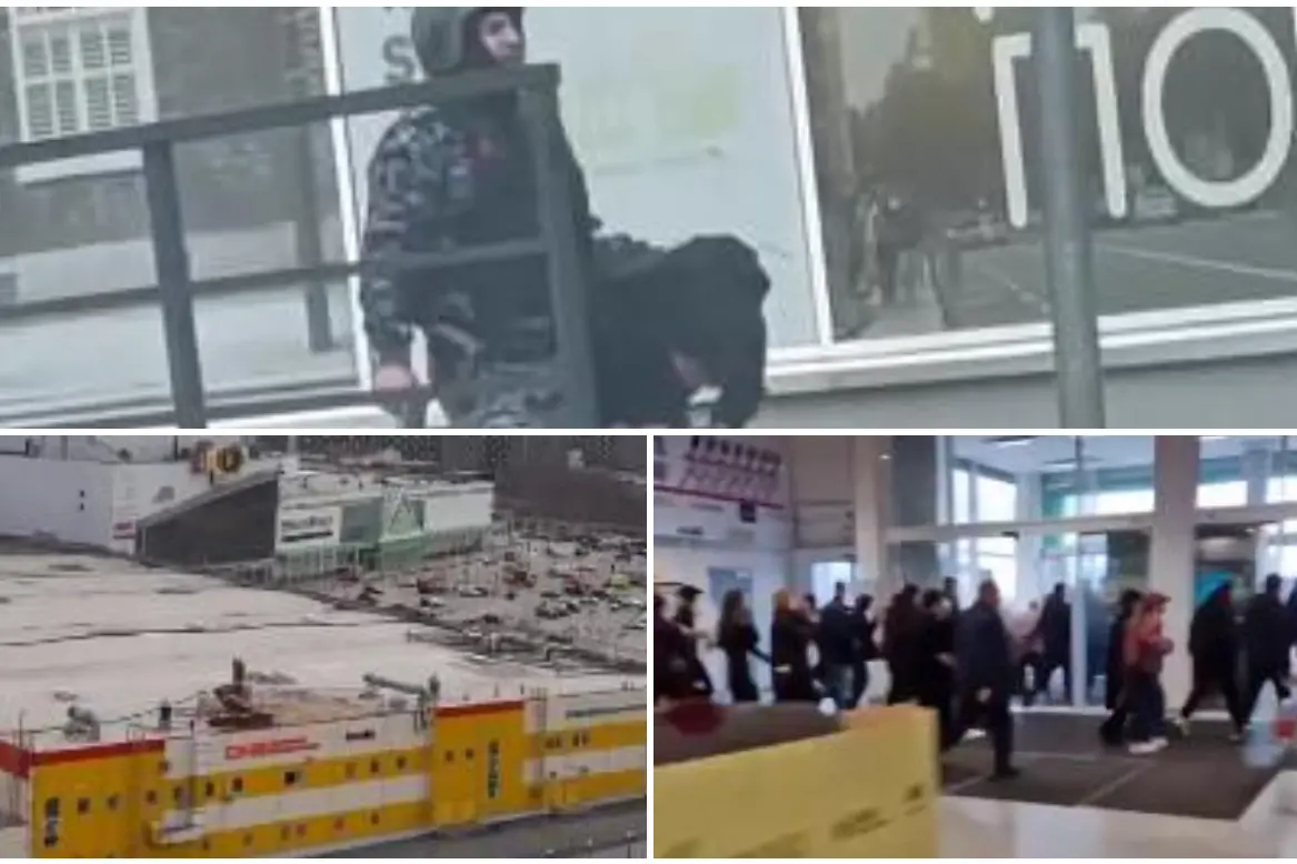 L'uomo fermato, il centro commerciale e la gente in fuga (immagini da X)