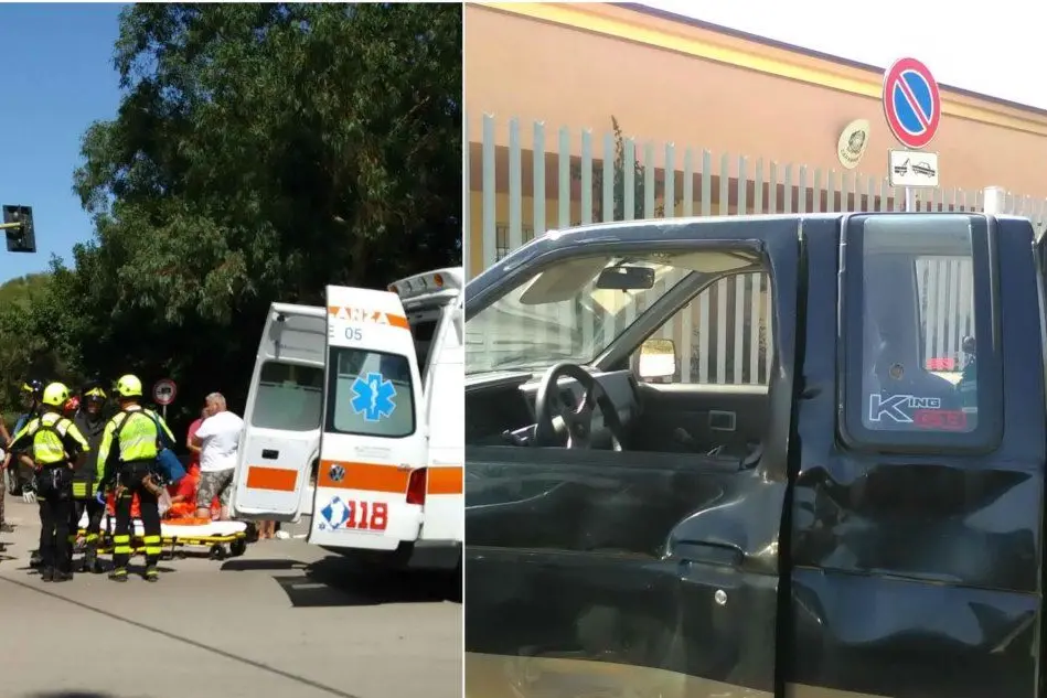 Il luogo dell'incidente e la fiancata del pick-up con i segni dell'impatto