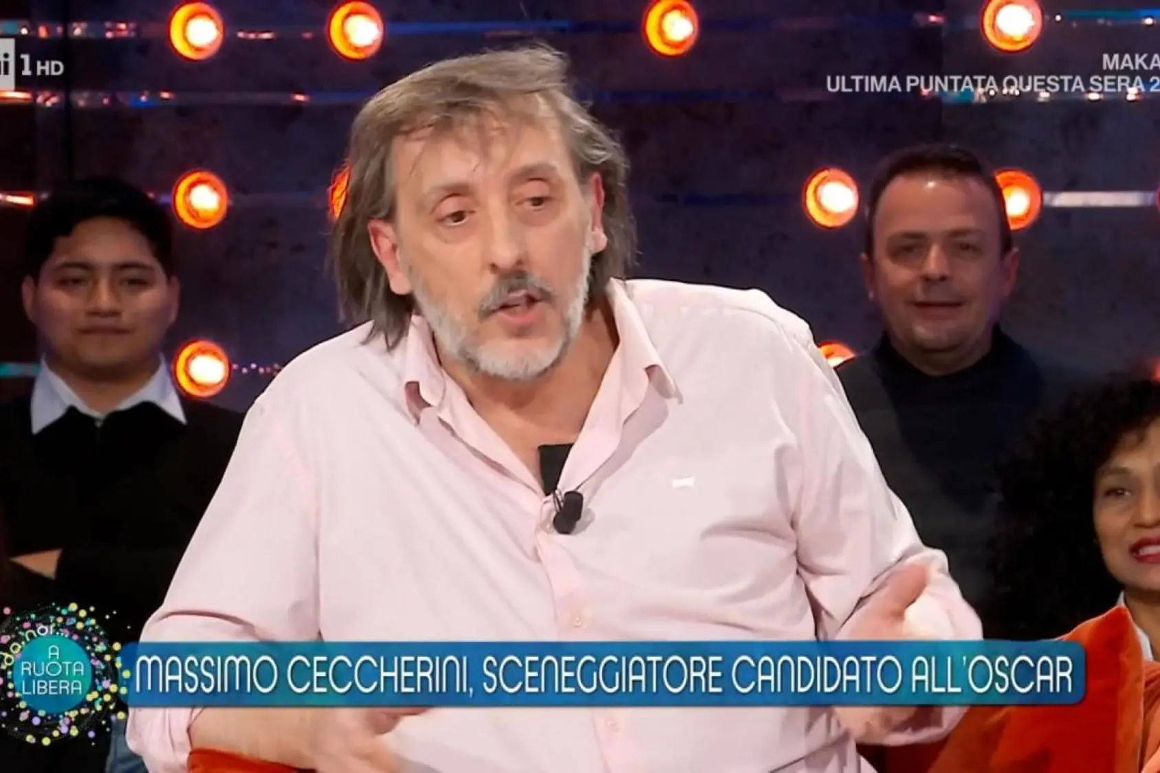 Massimo Ceccherini ospite di Francesca Fialdini in tv (foto via Ansa)