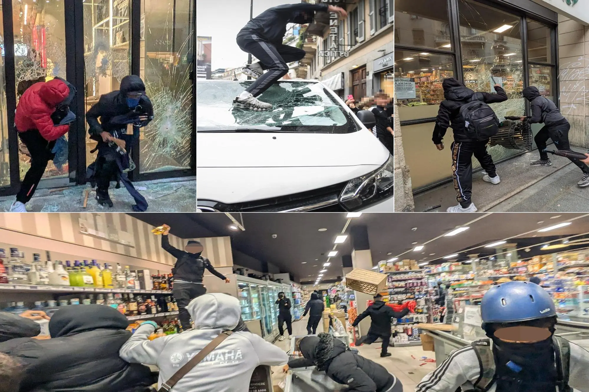 Nella combo quattro momenti degli incidenti e dei saccheggi in centro a Milano, 18 ottobre 2026. ANSA/CORNER/SALMOIRAGO