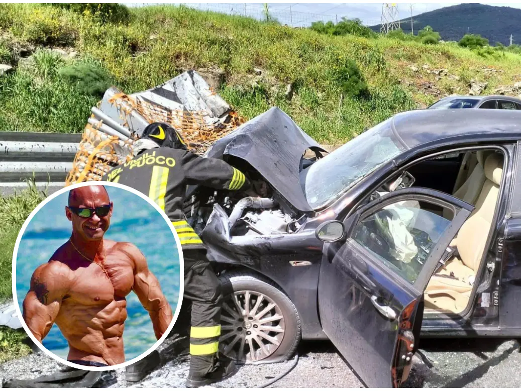 L'incidente a Macomer (foto vigili del fuoco), nel riquadro Gianstefano Fara (foto Facebook)