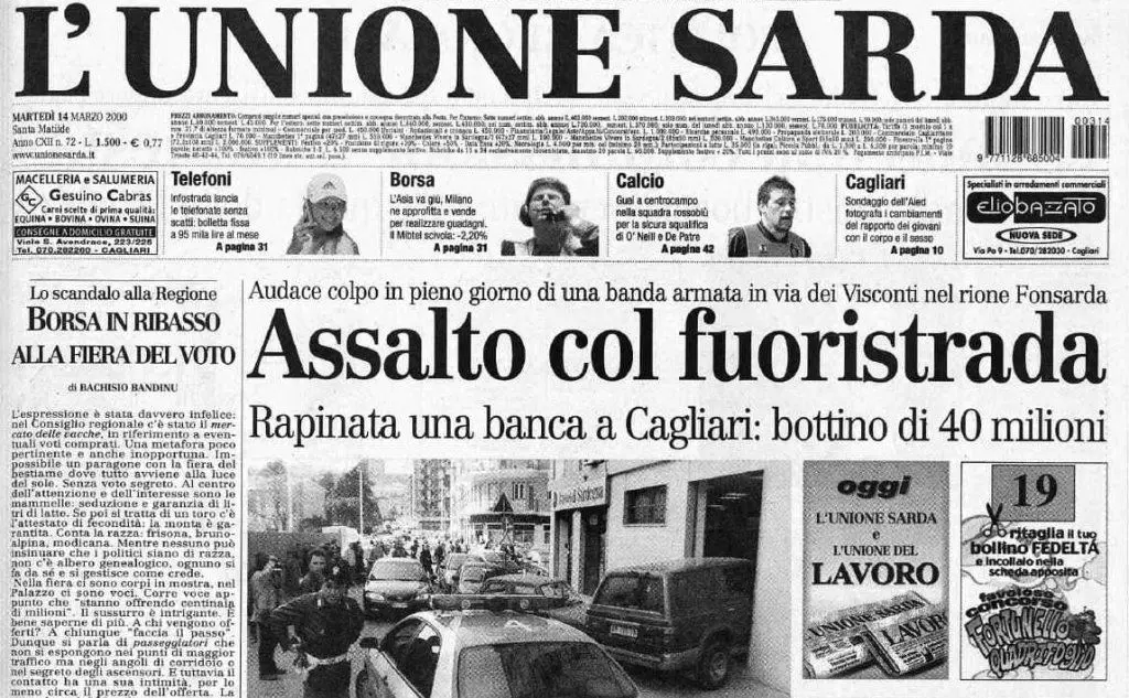 #AccaddeOggi: 14 marzo 2000, clamorosa rapina a Cagliari